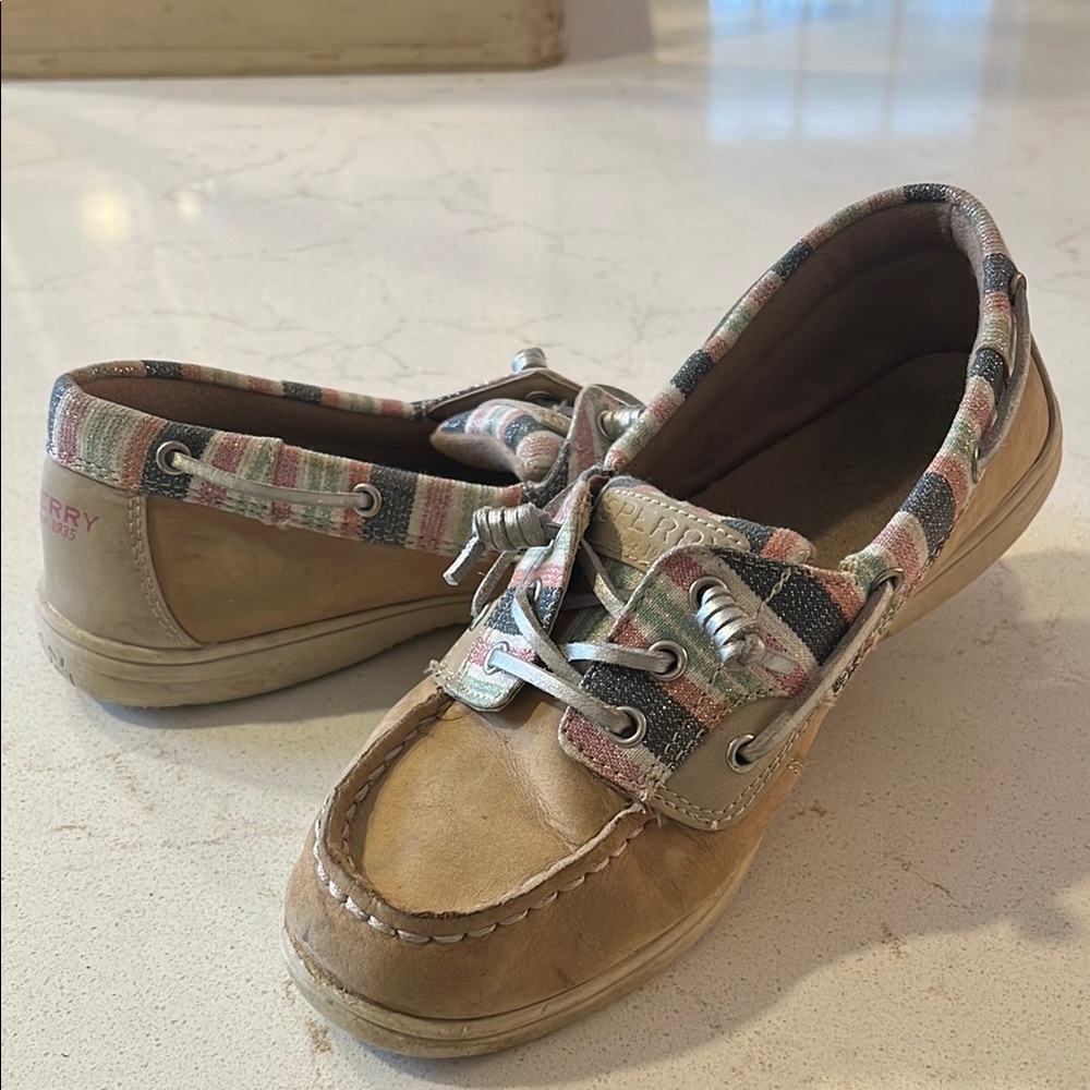 Sperry Tan and Brown Moccasins with Nautical Charm